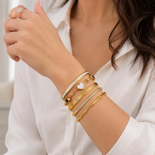Gold Bangle Bracelets for Women, 5Pcs 18K Gold Plated Stainless Steel Stackable Bangle Bracelet Set, Waterproof Non-Tarnish Bangles with Cubic Zirconia, Gifts for Women by Generic - Used condition - Image 2