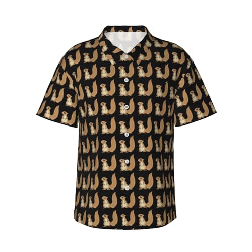 Chemise hawaïenne écureuil avec poche poitrine, vêtement été imprimé cartoon manches courtes