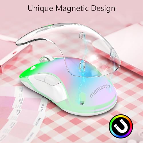 Image of memzuoix 2.4G Wireless Mouse with Customizable Cover & 9-Color LED - Rechargeable Ergonomic, 1400 DPI, 5 Buttons, USB Receiver for PC /Mac - Pink