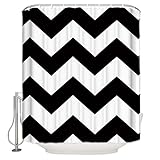 Home Collection dh 60x72 Inch Long Shower Curtain Set,Black and White Chevron Zigzag Wave Pattern,Fa