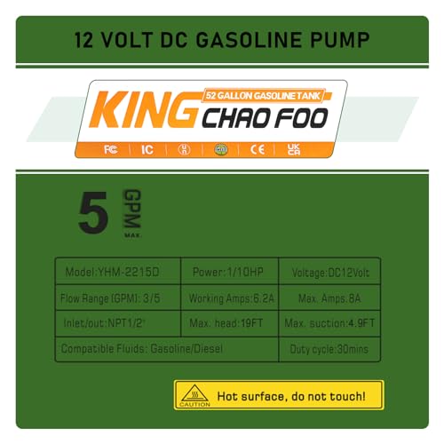 King Chao Foo FUEL TANK 52 Gallon Gasoline Tank, Portable Gas Tank With 12V Electric Fuel Transfer Pump thumb #8