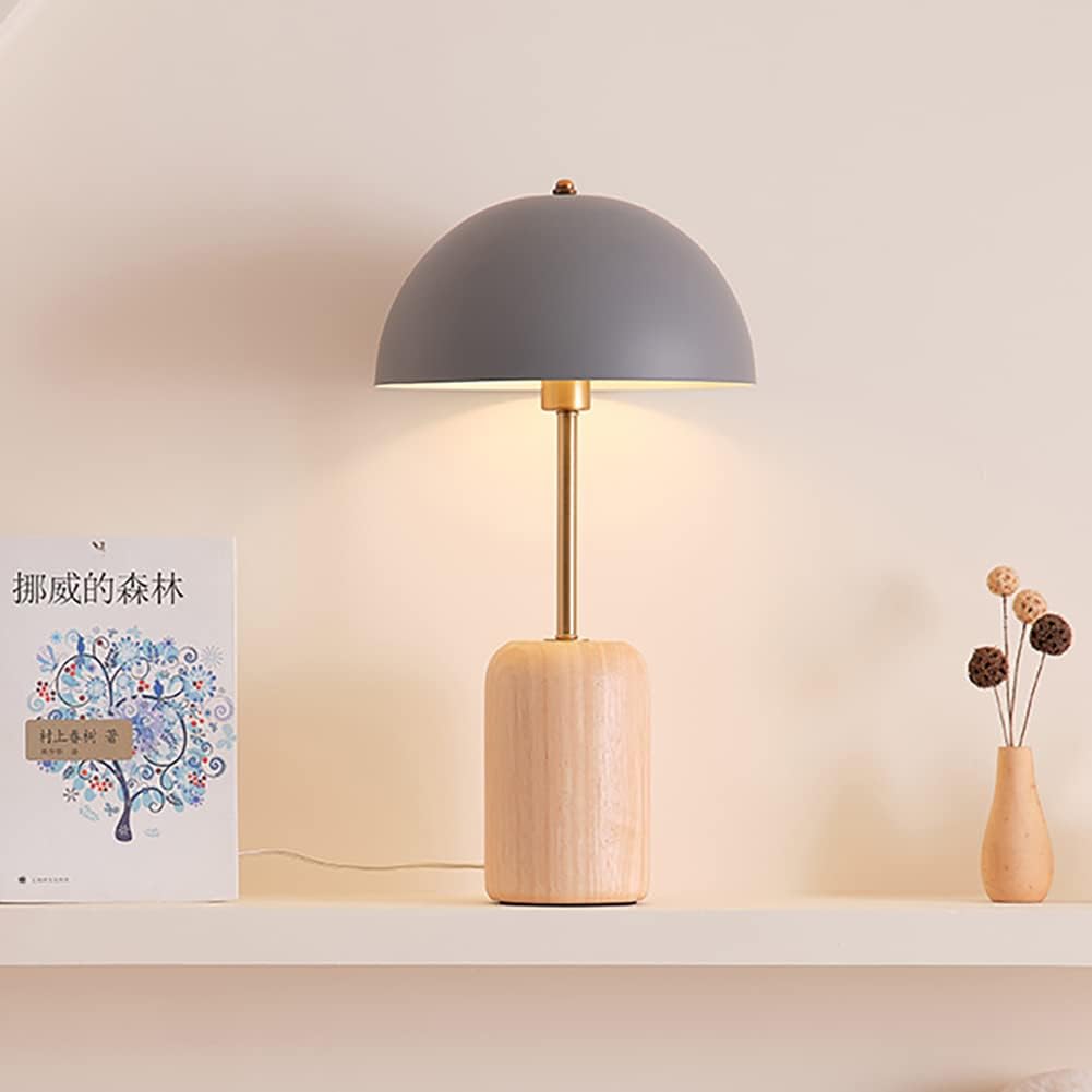 Gray Wooden Table Lamp - Mushroom Desk Lamp for Bedroom, Living Room, Study, Office