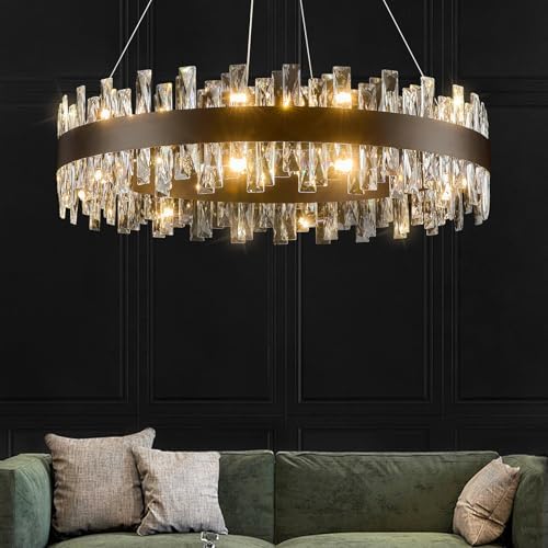 AioTio Crystal Chandeliers for Dining Room, D31.5 Black Round Mod...