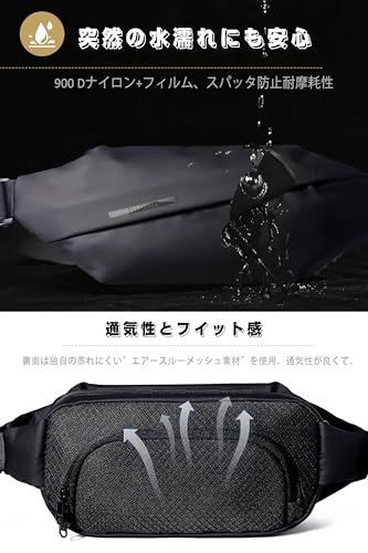 Flechazo 機能強化3.0 ショルダーバッグ メンズ 斜めがけ ボディバッグ ウエストポーチ セキュリティポーチ コンパクト 小さめ 軽量 スキミング防止 rfid 軽量 撥水 多機能 3way 海外旅行、通勤、スポーツに適用(機能強化-ブラック) BB-RFID-022 の商品画像 4