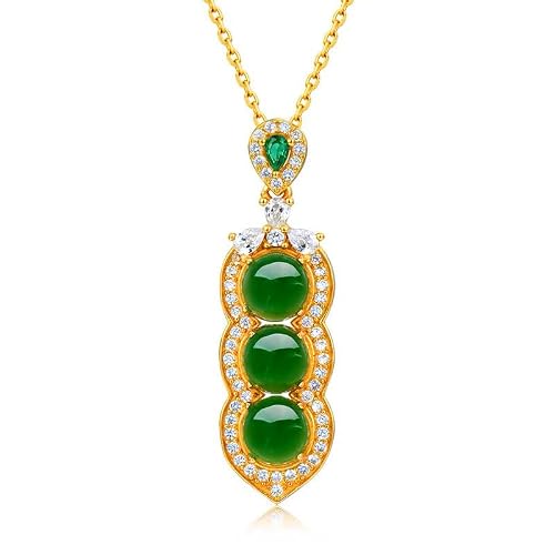 AMINKINA 14K Gold Real Natural Jade Four Seasons Bean Pendant