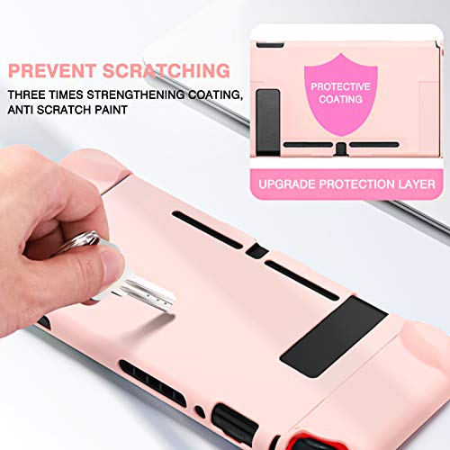 Dlseego Switch Full Protective Case Cover Compatible With Nintendo Switch Joy-Con Controllers With Glass Screen Protector, Anti-Scratch [Baby Skin Touch] Grip Cover - Pink #TOP2