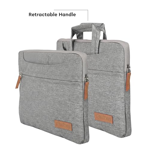 Image of Bonkaso 14.1 Inch Laptop Sleeve Cum Messenger Bag for MacBook & Laptops | Premium Polyester Melange | Water-Resistant Padded Case with Handle & Sling Strap | Lightweight Office Travel Bag - Grey