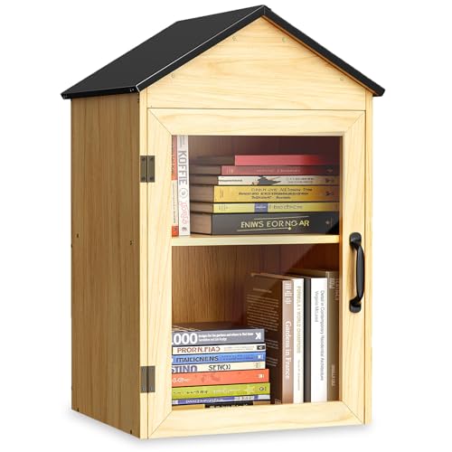 Beolisave Outdoor Library Book Box Storage, 2 Tier Waterproof Solid Wood Cabinet for DIY, Community & School Sharing – Weatherproof Neighborhood Book Exchange for Literature, Magazines & Newspapers