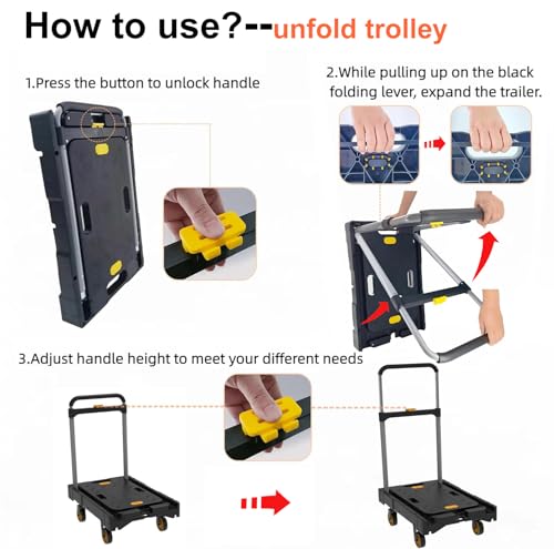 DrTakepeak Folding Platform Hand Truck Push Cart Foldable Dolly Cart Portable Trolley 300lb Heavy Load Capacity, Adjustable Handle with Swivel Wheels for Garage Garden Home Office Travel Shopping Use by DrTakepeak - Image 6