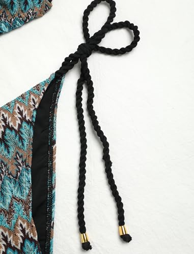 Image of ZAFUL 2 Piece Triangle Bikini for Women Knitted Rope Halter Bikini Sets Sexy Bathing Suit Side Tie Swimsuits Beachwear