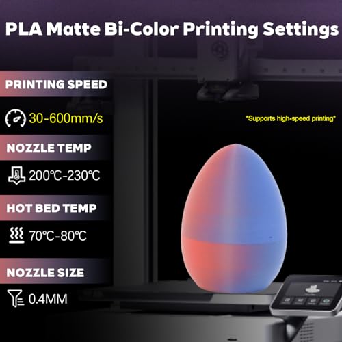 Image of Matte Dual Color Blue Red PLA 1.75mm 1kg 600mm /s High Speed 3D Filament | Matte finish Bi Blue Red Coextrusion Hide layer lines Rapid color change Fast 1kg spool 2.2lbs for Printer Bambu Ender FDM