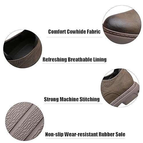 Men's Genuine Leather Lace-Up Formal Oxfords,Fashion Round Toe Casual Business Non-Slip Dress Work Shoes3