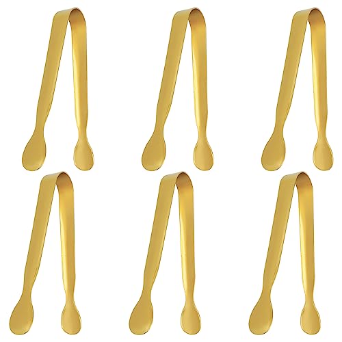 WLLHYF 6 Pack Serving Tongs, Buffet Tongs Kitchen Tongs Stainless Steel Food Tong Sugar Tongs Small Serving Utensils for Tea Party Coffee Bar Catering Gold Tongs