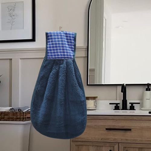 Image of Hanging Hand Towel Set | Wash Basin Napkin with Loop | Kitchen Sink Towel | Pack of 3 (Navy, Brown, Blue) | Soft & Absorbent Cotton Kitchen & Bathroom Hand Towels