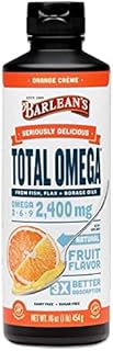 Barlean's Total Omega Orange Crème Fish Oil Supplements with Flaxseed Oil and Borage Oil - 2,400 mg of Omegas-3, 6 and 9 EPA/DHA - All-Natural Fruit Flavor, Non-GMO, Gluten-Free - 16 oz