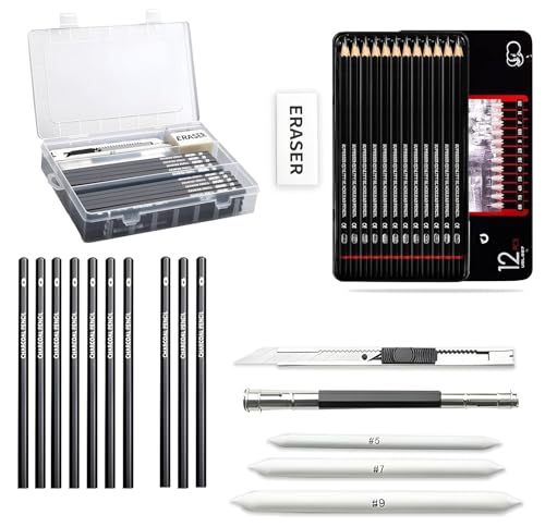 Image of DaKos Professional Sketching Set for Artists, Drawing Tool Kit for Beginners, Complete Sketching Pencil Set for Kids with Easy Carry Canvas Rolling Pouch & Storage Box (39 Pieces)
