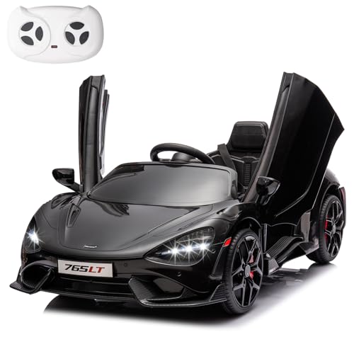 MUKIDY Kids Ride-on Car Licensed McLaren765LT for 3-6Years Old, Electric car 12V Battery Powered Electric Vehicle, w/Parent Remote, Music Player, LED Lights, Smooth Start, 3 Speeds, (Black)