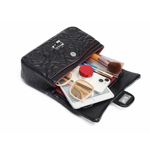 Women’s Elegant Camellia Patterned Leather Tote Handbag, Vintage PU Floral Chain Shoulder Bag, Large Fashion Satchel Purse4