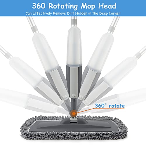 Image of Bellababy Spray Mop with 3 Reusable Microfiber Pads and 450ML Bottle - 360 Degree Spin Suitable for Hardwood, Marble, Tile (Grey)