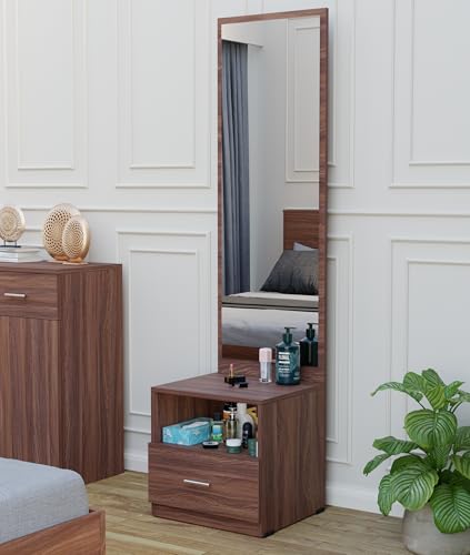 WoodExpress Engineered Wood Dressing Table with Mirror and Storage for Bedroom & Living Room | Engineered Wood Make-Up Vanity Table for Bedroom & Living Room (Walnut Finish)