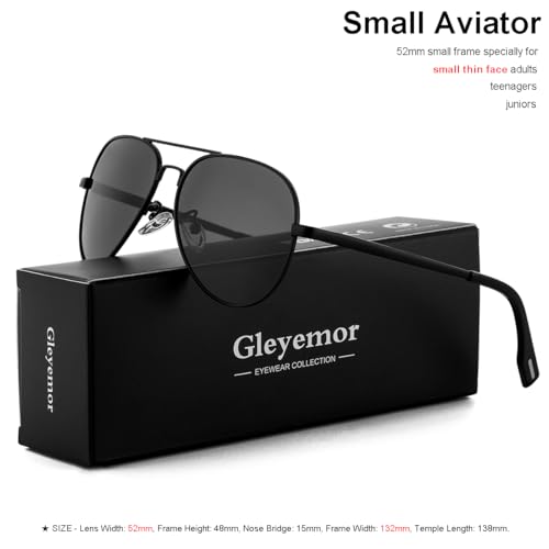 Gleyemor Polarized Aviator Sunglasses for Small Face Women and Men, 52MM Small Aviators 100% UV Protection2