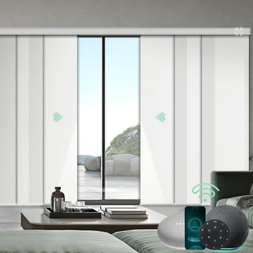 Yoolax Custom XL Smart Sliding Door Blinds, Motorized Sliding Panel Blinds Compatible with Alexa, Fabric Blackout Vertical Rechargeable Battery Shades for Glass Doors(Pure White)
