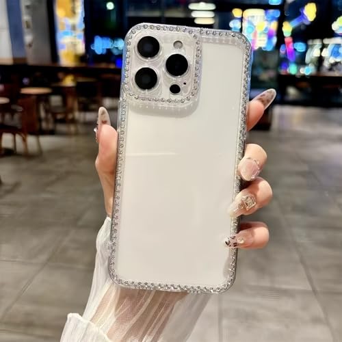 Tybiky Coque de protection compatible avec iPhone 12, coque de protection transparente à paillettes, strass, protection de l'appareil photo, avec diamant, en...