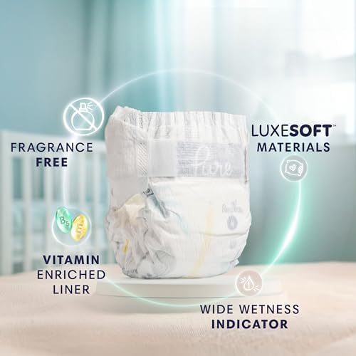 Pampers Pure Baby Diapers, Size 1 (8-14 lbs), 82, Up to 100% Leakproof, Premium Hypoallergenic Soft Diapers