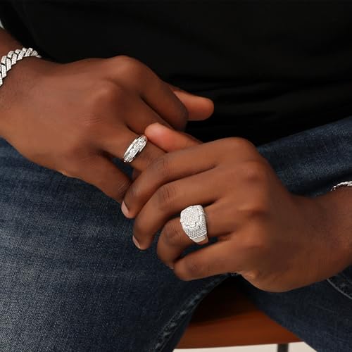 Wedding Anniversary Ring For Men's Baguette & Round Cut Lab Created Moissanite & Lab Grown Diamond Square Frame In 925 Sterling Silver 10K & 14K Solid Gold Jewelry 1.90 Cttw4