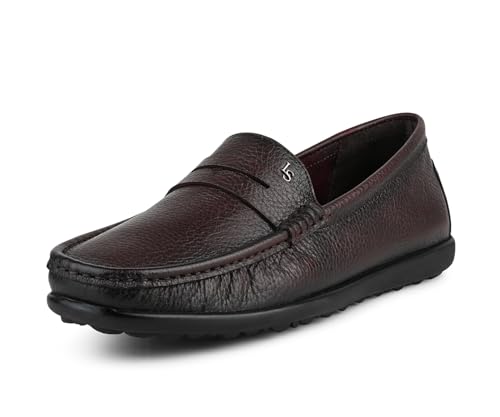 Image of LOUIS STITCH Italian Milled Leather Formal Shoes for Men | Ultra Lightweight Men's Slip On Solid Formal Loafers | Comfortable for Long Hours | LSPDFL