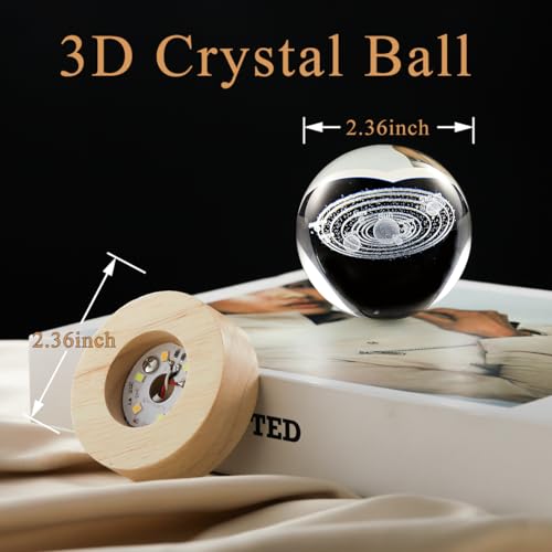 Image of 3D Solar System Crystal Ball Lamp with Dimmable LED and Wooden Base, Night Light for Kids Teens Adults, Home Desk Office Bedroom Decor, Birthday Gift (2.4 inch / 6cm)