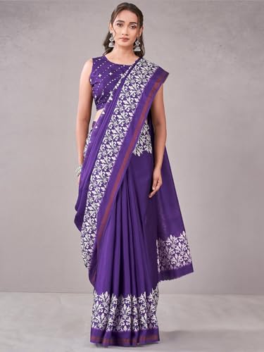 Image of Satrani Women's Silk Printed Saree with Unstitched Blouse Piece
