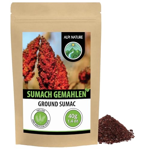 Alpi Nature Sumach Gewürz 40g Sumach Pulver mit Salz Essigbaumgewürz gemahlen Sumac Gewürz zum Kochen