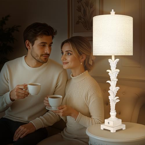 Vintage Table Lamps Set of 2, 3-Way Dimmable Touch Buffet Lamps with 2 USB Ports, 33'' Bedside Nightstand Lamps with Linen Shades, Rustic Farmhouse Table Lamps for Living Room Bedroom, Washed White - Image 6