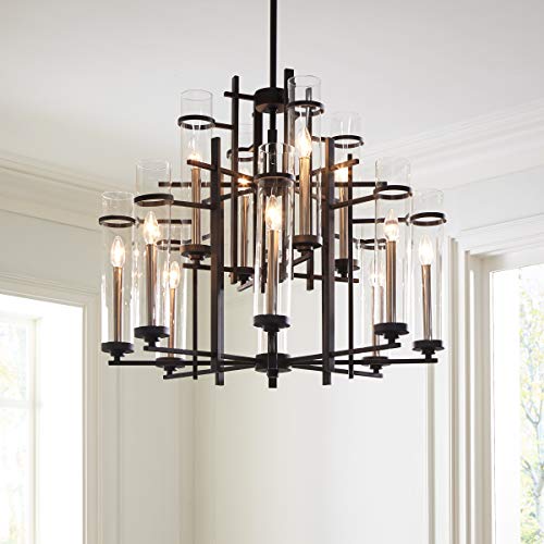 Feiss F2629/8+4Af/Bs Ethan Glass Candle Chandelier Lighting, Iron, 12-Light (30"Dia X 27"H) 720Watts #TOP2