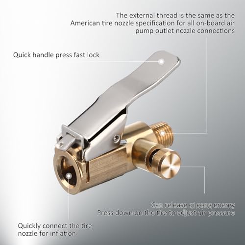 Image of SOLUSTRE Quick Clip Inflatable Nozzle - 2-Pack Copper Tire Inflator Adapter 1.77X1.18X0.78 Inches Secure Connection for Car Tire Air Compressor Accessories