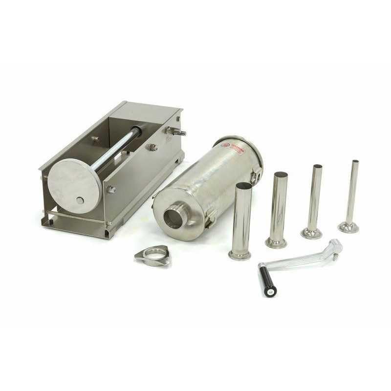 Générique Poussoir à Saucisses Manuel Horizontal 5L INOX - 2 Vitesses - 4 Tubes 16/22/32/38 mm - Stable et Précis