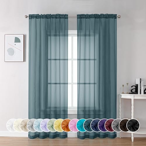 Image of Chyhomenyc Stone Blue Sheer Curtains 72 Inch Length 2 Panels, Light Filtering Soft Airy Rod Pocket Voile Window Curtain Drapes for French Door Bedroom Living Room, Each 42Wx72L Inches