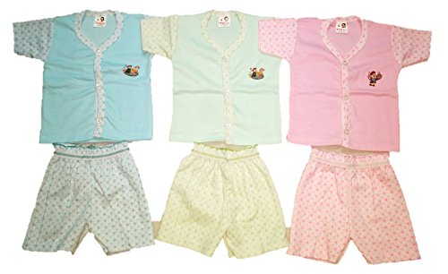 Image of Hosiery (Cotton) Suit (Top & Bottom) - Unisex (Baby Boy & Baby Girl) - Set of 3 (3 Tops & 3 Bottoms)