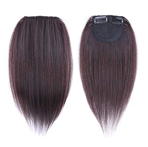2pcs Human Hair Instantly Clip in Forehead Topper Hairpiece for Adding Hair Volume, Dark Brown