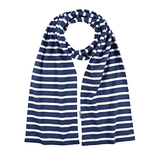 modAS Unisex Bretonischer Schal mit Streifen und uni verschieden Farben - Herrenschal Damenschal Kinderschal 13x120 cm in Blau-Melange-Weiß