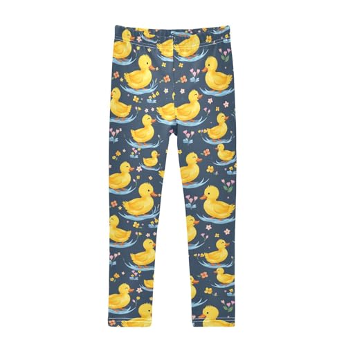 Yellow Duck Flower Girls Leggings Soft Stretch Workout Yoga Dance Pants for Kids Casual Tights