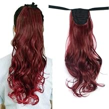 90g Ponytail Wavy Curly Color 118# Dark Red Hair Ponytails 20" Long Length Ribbon Hair Extensions Pony Tail Synthetic Tie Up Pony Tail Hair Piece Extension for Women Girl