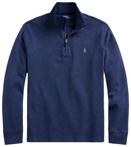 POLO RALPH LAUREN Mens Classic Estate-Rib Quarter-Zip Pullover Sweater (M, SpringNavyHtr)