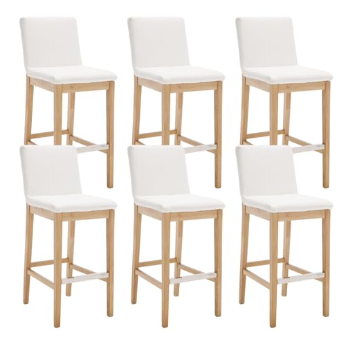 Bar Stools Set of 6 for Kitchen Island PU Modern Upholstered Barstools with Back 30 Inch Durable Solid Wood Bar Height Stool Chairs for Dining Bar Table/Cafe/Restaurant/Patio, White