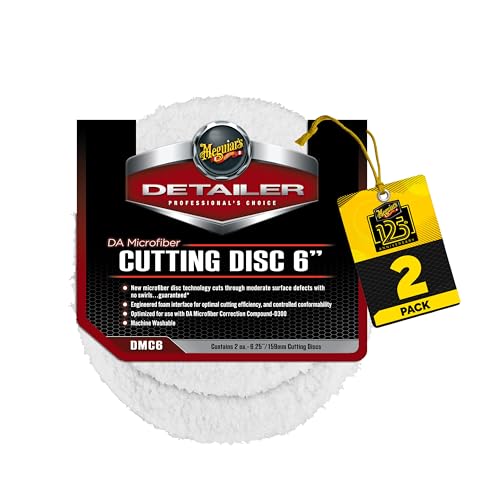 Meguiars DA 6 Microfiber Cutting Disc Microfiber Pads Compatible with a DA Polisher for Car Detailing That Removes Moderate Scratches Swirls and Paint Defects 2 Pack