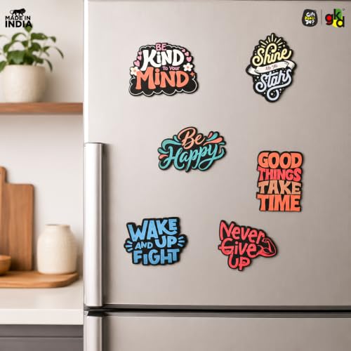 Image of GKD Wooden Motivational Quotes Fridge Magnet - Positive Quote Decor for Fridge, Office, Study Desk | Gift for Students, Friends & Colleagues Pack of 6 (Motivational Quotes)