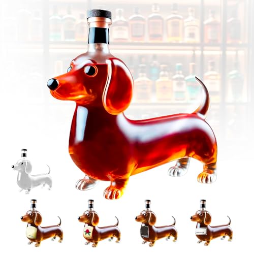 Acmeipeio 1PC Dachshund Dog Whiskey Bottle 3D Funny Glass Dachshund Whiskey Decanter Dog Decanter Wine Container Unique Gift for Dad Husband Whiskey Lovers Dogs Lovers