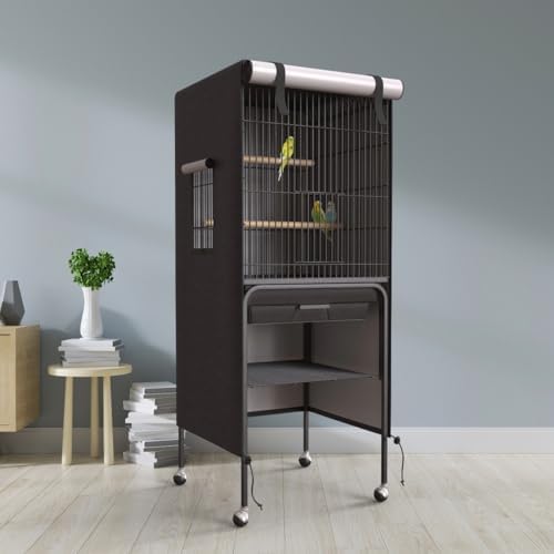 Universal Bird Cage Cover Good Night Blackout Thin Lightweight Breathable Small Animal Cages Cover Pet Removable Durable Protector (Black, 60″ H x 18″ W x 18″ L)