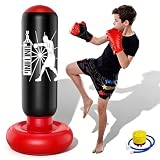 Boxsack Kinder Stehend 160cm - Aufblasbarer Standboxsack Mit Fußpumpe - Punchingball Kinder Für Zuhause - Geschenk Für Jungen Mädchen 6-12 Jahre Kindertag Geburtstag (Schwarz)